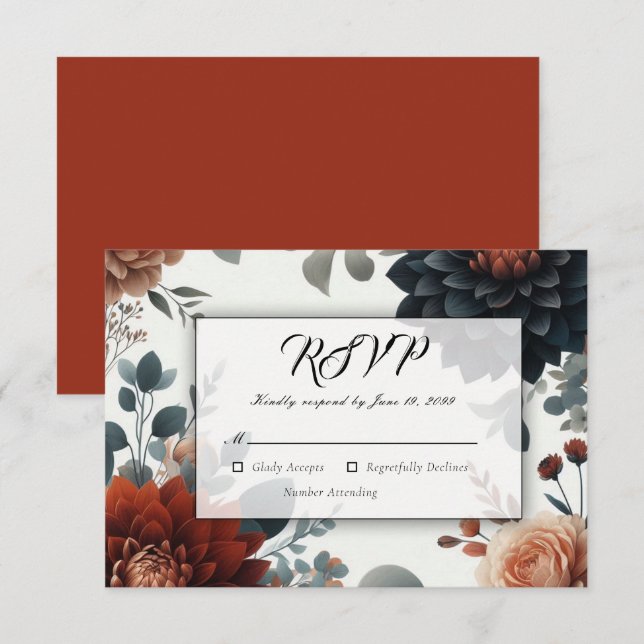 Moody Rustic Fall Florals Wedding RSVP Card (Front/Back)