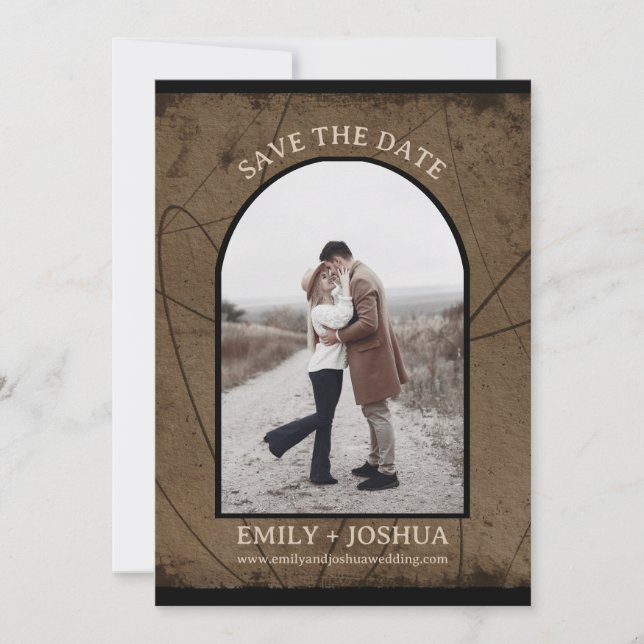 Moody Rustic Flat Save The Date Card Earthy Brown (Front)