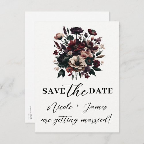 Moody Rustic Garden Florals Bohemian Save the Date Announcement Postcard