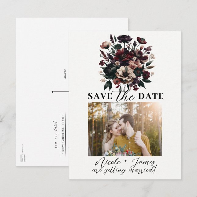 Moody Rustic Garden Florals Bohemian Save the Date Announcement Postcard (Front/Back)