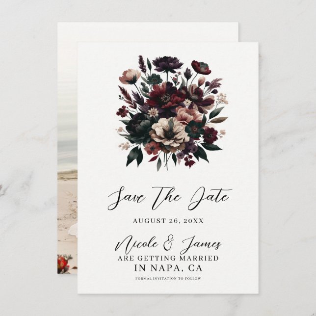 Moody Rustic Garden Florals Bohemian Save the Date Invitation (Front/Back)