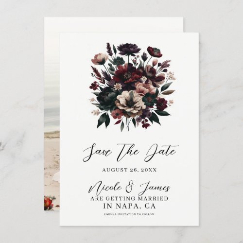Moody Rustic Garden Florals Bohemian Save the Date Invitation