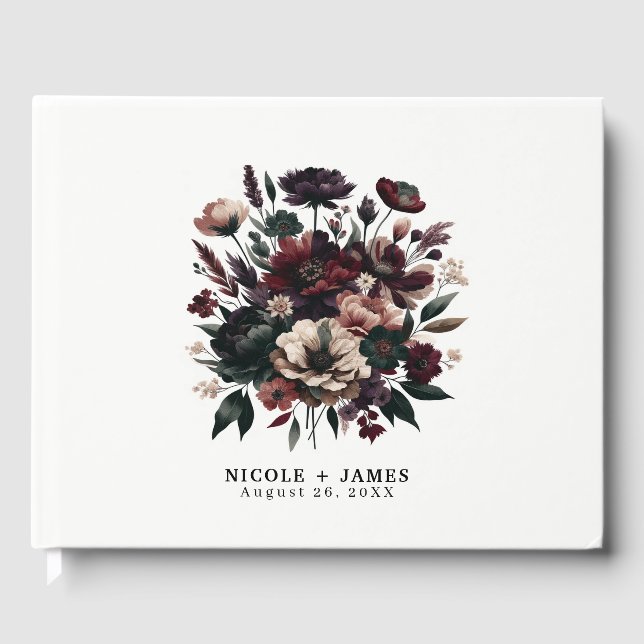 Moody Rustic Garden Florals Bohemian Wedding Guest Book (Front)