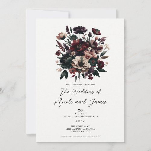 Moody Rustic Garden Florals Bohemian Wedding  Invitation