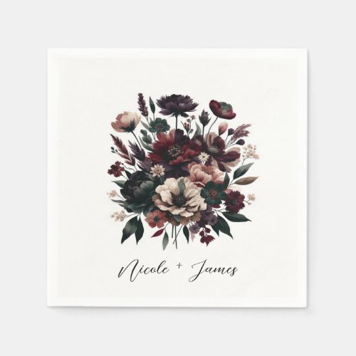 Moody Rustic Garden Florals Bohemian Wedding  Napkins