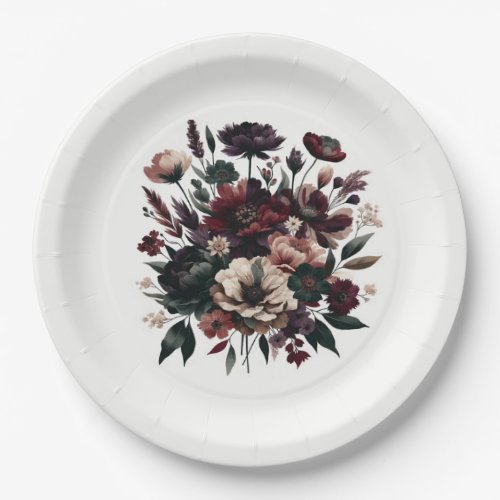 Moody Rustic Garden Florals Bohemian Wedding  Paper Plates