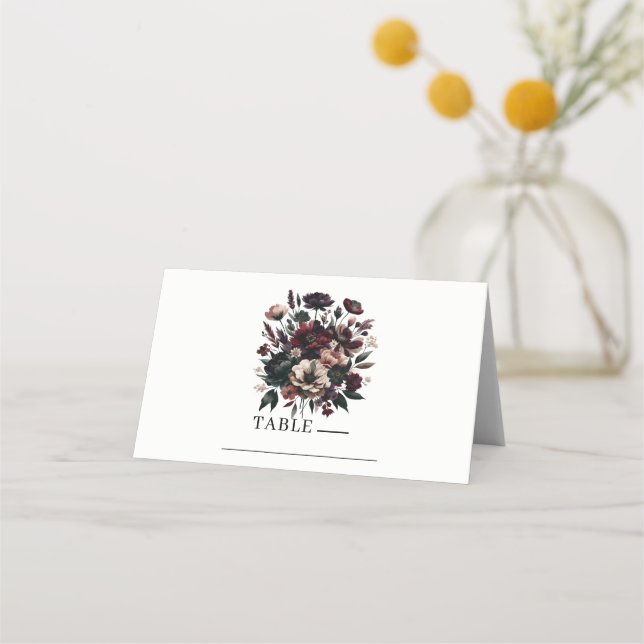 Moody Rustic Garden Florals Bohemian Wedding  Place Card (Front)