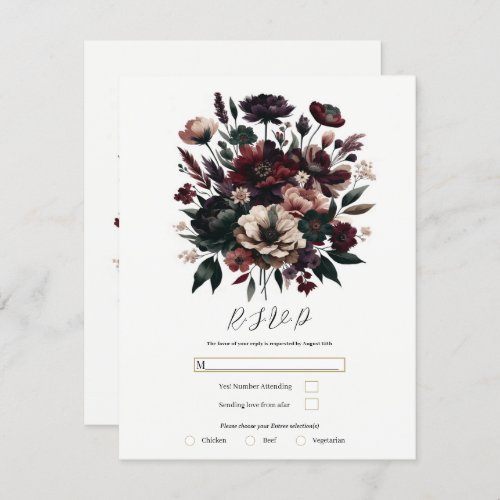 Moody Rustic Garden Florals Bohemian Wedding RSVP Invitation