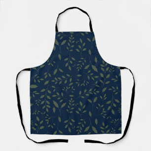 Moody Sage Green Leaves Navy Pattern Apron
