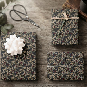 Moody Sepia Botanical Raven Wrapping Paper Sheets