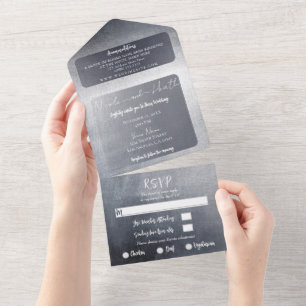 Moody Silver Glam Modern Elegant Wedding All In One Invitation