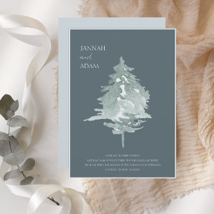 Moody Slate Green Pine Tree Wedding Invitation
