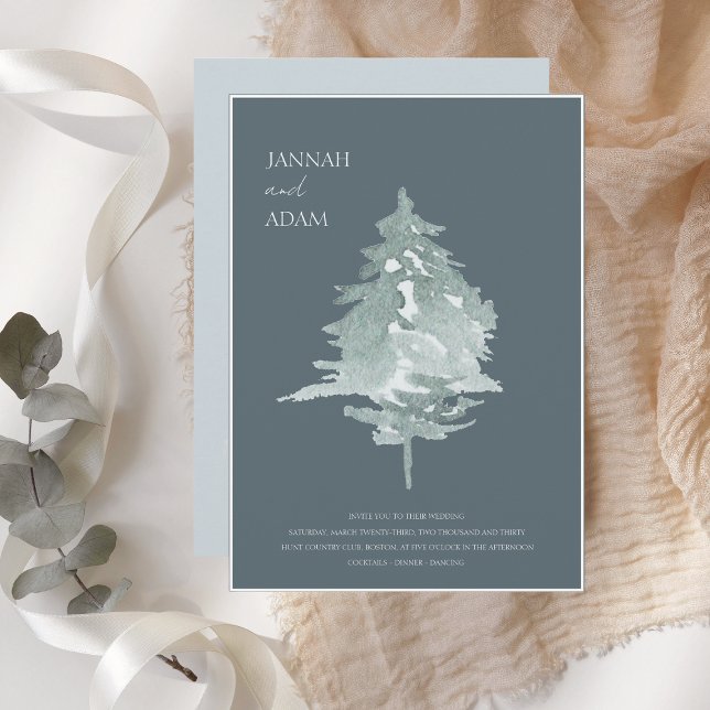 Moody Slate Green Pine Tree Wedding Invitation (Creator Uploaded)