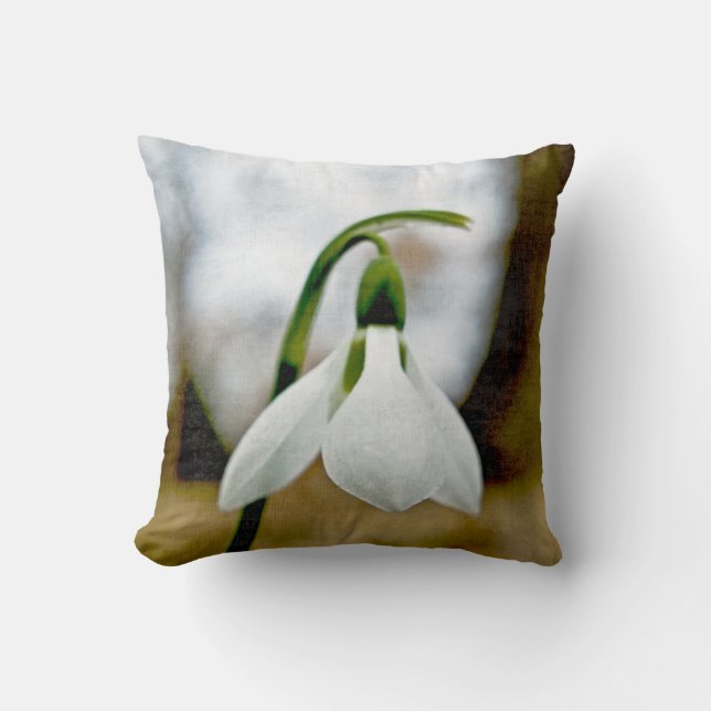 Moody Snowdrop Throw Pillow (Front)