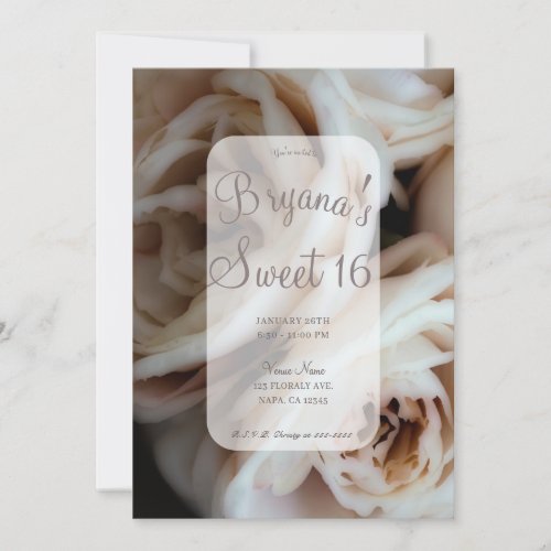 Moody Soft Pink Roses Elegant Sweet 16 Birthday Invitation