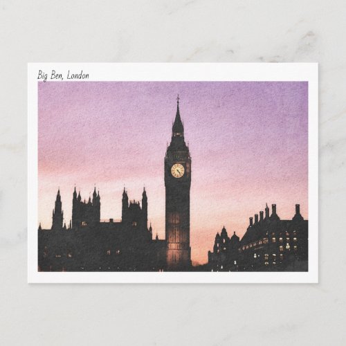 Moody Soft Watercolour Of Big Ben London Postcard