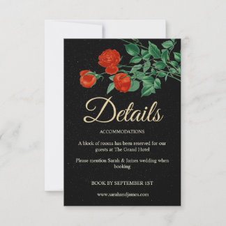 Moody Starry Night Crimson Rose Wedding Details QR Note Card