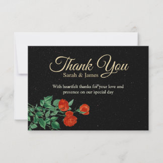 Moody Starry Night Crimson Roses Wedding Thank You Card