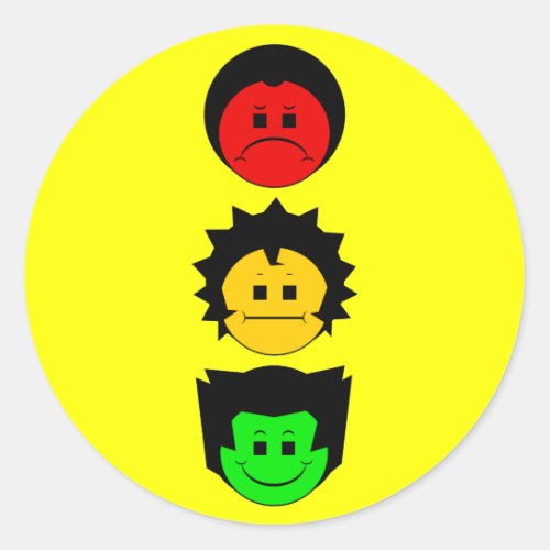 Moody Stoplight Trio Vertical Faces Classic Round Sticker