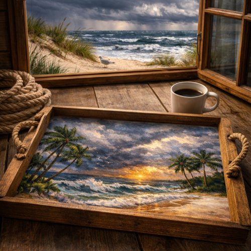 Moody Stormy Beach Watercolor Palm Tree  Tissue Paper