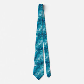 Moody Teal Blue Stormy Ocean Alcohol Ink Neck Tie