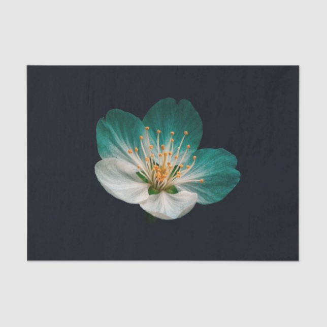 Moody Teal Emerald Macro Sakura Bloom Tissue Paper (Front)