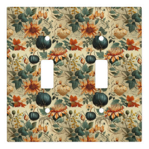 Moody Teal Pumpkin Autumn Floral Vintage Light Switch Cover