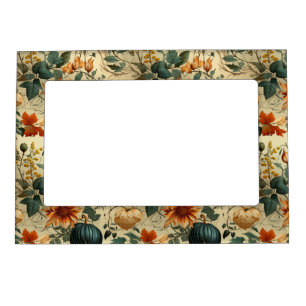 Moody Teal Pumpkin Autumn Floral Vintage Magnetic Frame