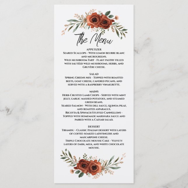Moody Terracotta Boho Floral Menu (Front)