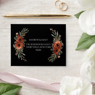 Moody Terracotta boho Floral Wedding RSVP Envelope