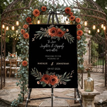 Moody Terracotta Boho Floral Wedding Welcome Si
