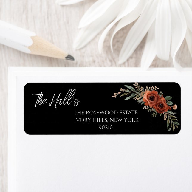 Moody Terracotta Floral Boho Wedding  Label (Insitu)