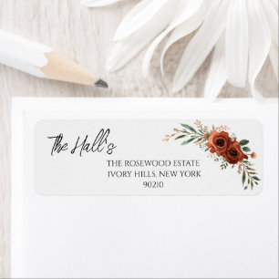 Moody Terracotta Floral Boho Wedding  Label