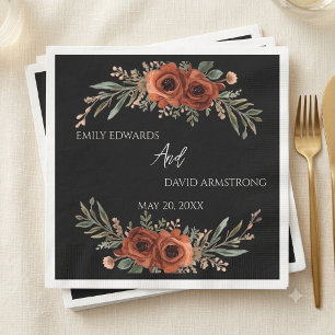 Moody Terracotta Floral Boho Wedding Napkins