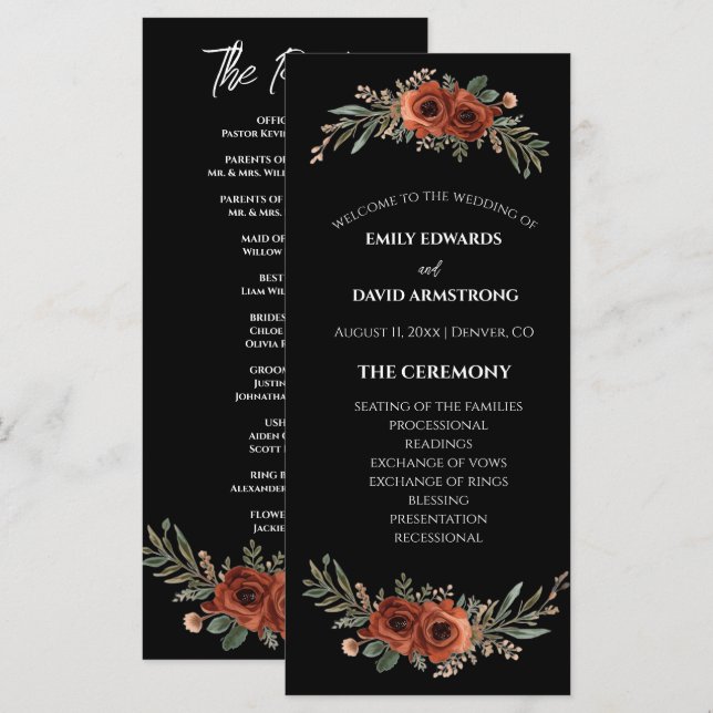 Moody Terracotta Floral Boho Wedding Program (Front/Back)