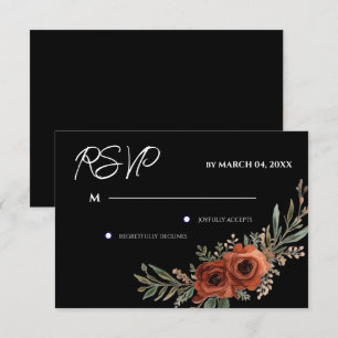 Moody Terracotta Floral Boho Wedding RSVP Card