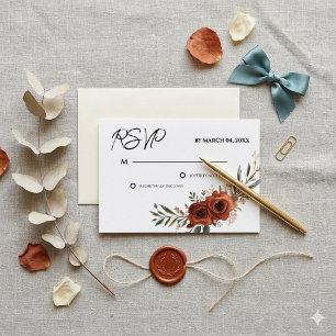 Moody Terracotta Floral Boho Wedding RSVP Card