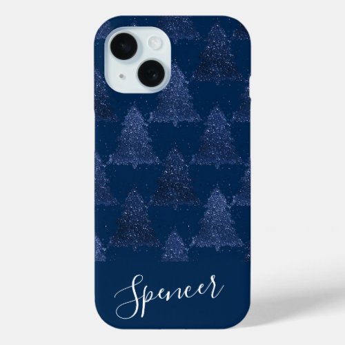 Moody Tree Pattern  Classy Dark Navy Blue Custom iPhone 15 Case