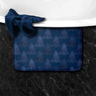 Moody Tree Pattern   Classy Navy Blue Christmas Bath Mat