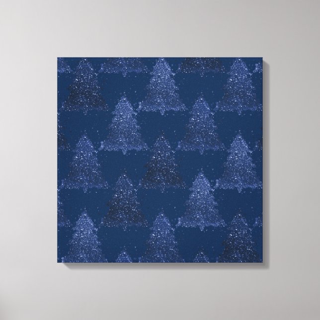 Moody Tree Pattern | Classy Navy Blue Christmas Canvas Print (Front)