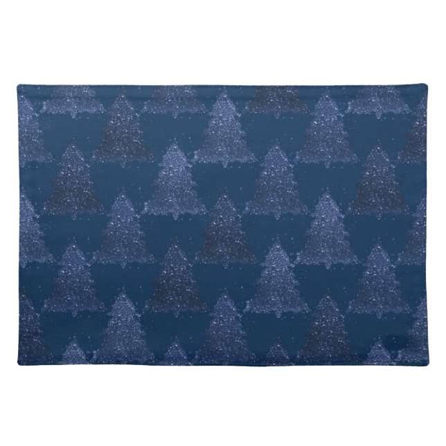 Moody Tree Pattern | Classy Navy Blue Christmas Cloth Placemat (Front)