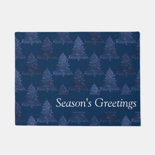 Moody Tree Pattern  Classy Navy Blue Christmas Doormat