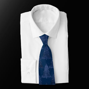 Moody Tree Pattern Classy Navy Blue Christmas Neck Tie