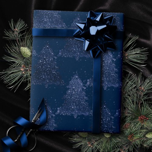 Moody Tree Pattern  Classy Navy Blue Christmas Wrapping Paper