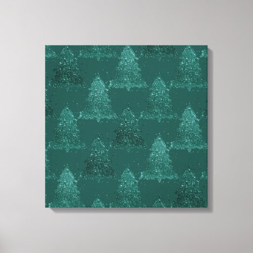 Moody Tree Pattern  Dark Midnight Teal Christmas Canvas Print