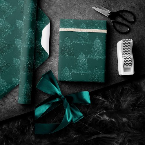 Moody Tree Pattern  Dark Midnight Teal Christmas Wrapping Paper