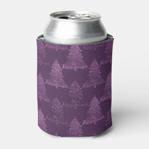 Moody Tree Pattern  Deep Plum Purple Christmas Can Cooler