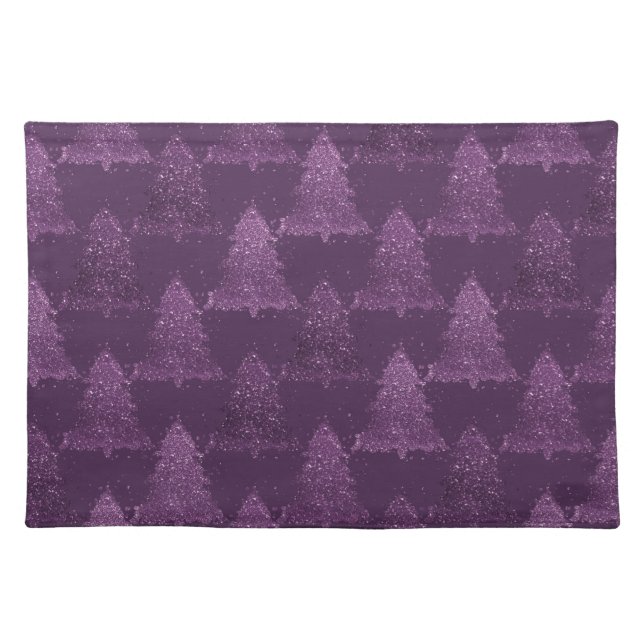 Moody Tree Pattern | Deep Plum Purple Christmas Cloth Placemat (Front)