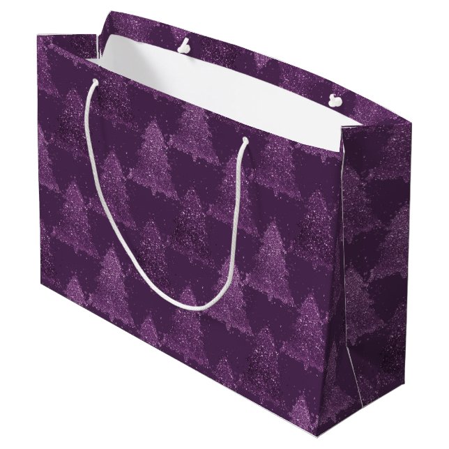 Moody Tree Pattern | Deep Plum Purple Christmas Large Gift Bag (Back Angled)