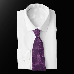 Moody Tree Pattern Deep Plum Purple Christmas Neck Tie